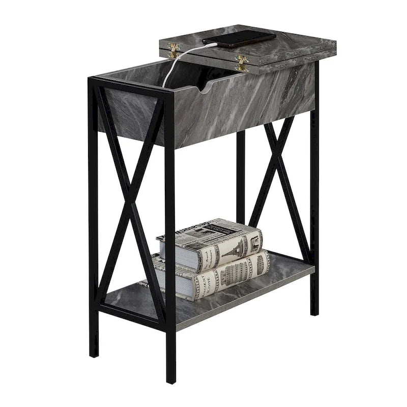 Convenience Concepts Tucson Flip Top End Table with Charging Station and Shelf