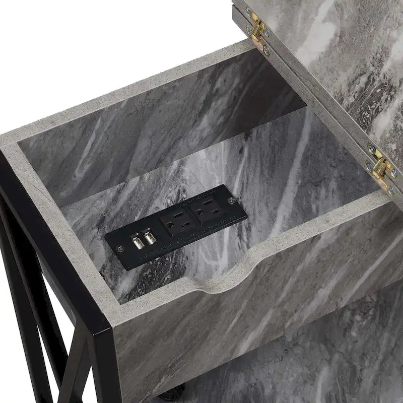Convenience Concepts Tucson Flip Top End Table with Charging Station and Shelf