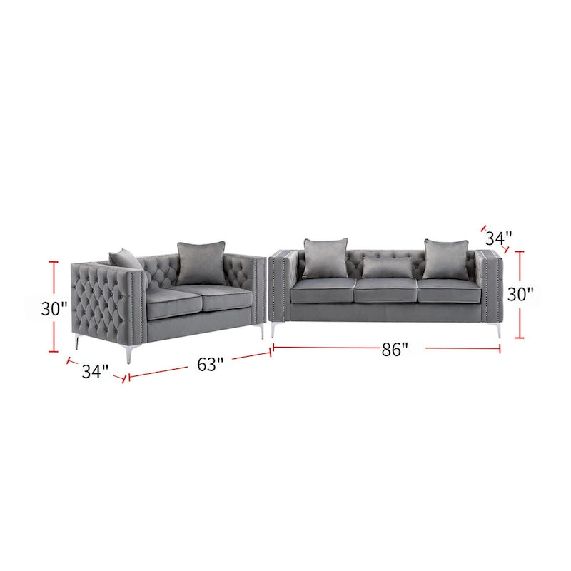Velvet Fabric Sofa Loveseat Living Room Set