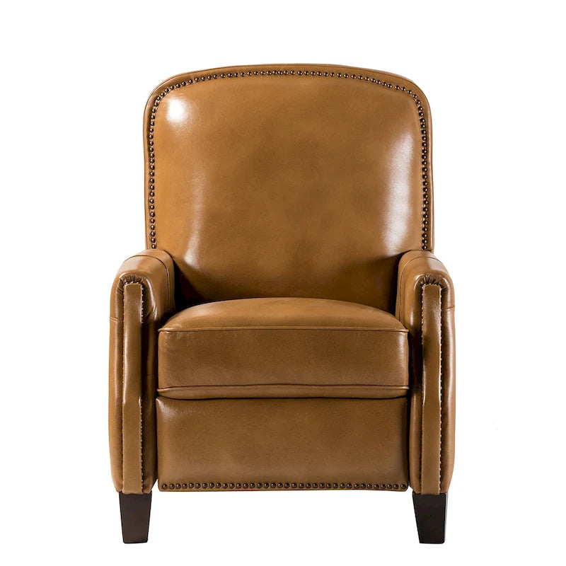 Gladis Modern Retro Genuine Leather Recliner with Nailhead Trim by HULALA HOME