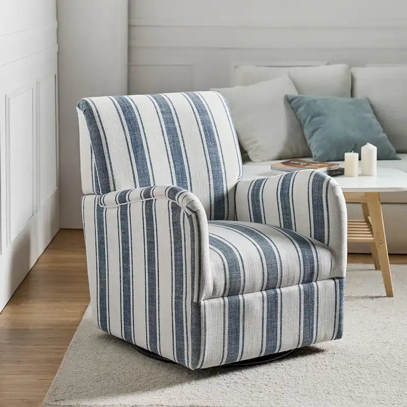 Pancy Traditional Swivel Armchair with Jacobean Strip Pattern by HOLALA HOME