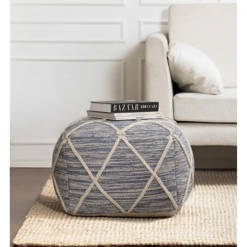 Jani Kirkwood Lake 22-inch Blue Pouf Ottoman - Handmade Footrest for Living Room, Bedroom, Nursery, Kidsroom