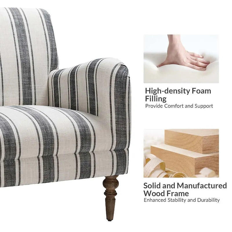 Seip Classic and Contemporary Striped Arm Chair with Spindle Legs by HULALA HOME
