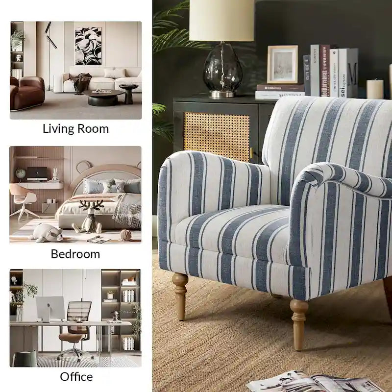 Seip Classic and Contemporary Striped Arm Chair with Spindle Legs by HULALA HOME