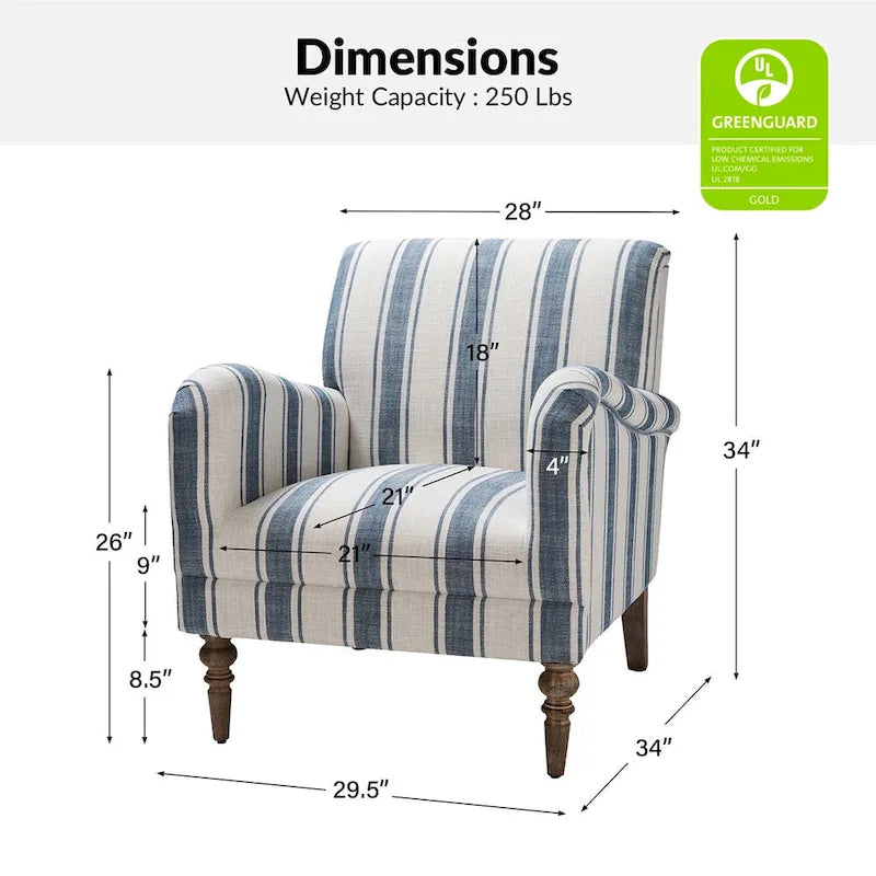 Seip Classic and Contemporary Striped Arm Chair with Spindle Legs by HULALA HOME
