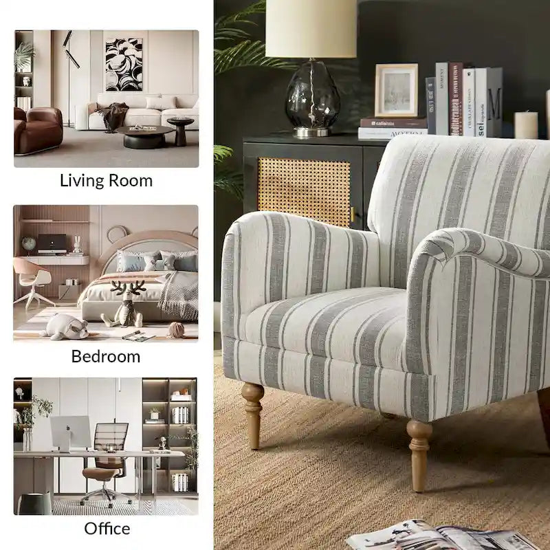 Seip Classic and Contemporary Striped Arm Chair with Spindle Legs by HULALA HOME