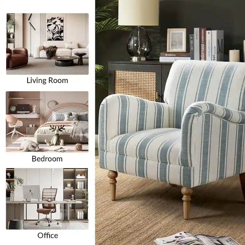 Seip Classic and Contemporary Striped Arm Chair with Spindle Legs by HULALA HOME