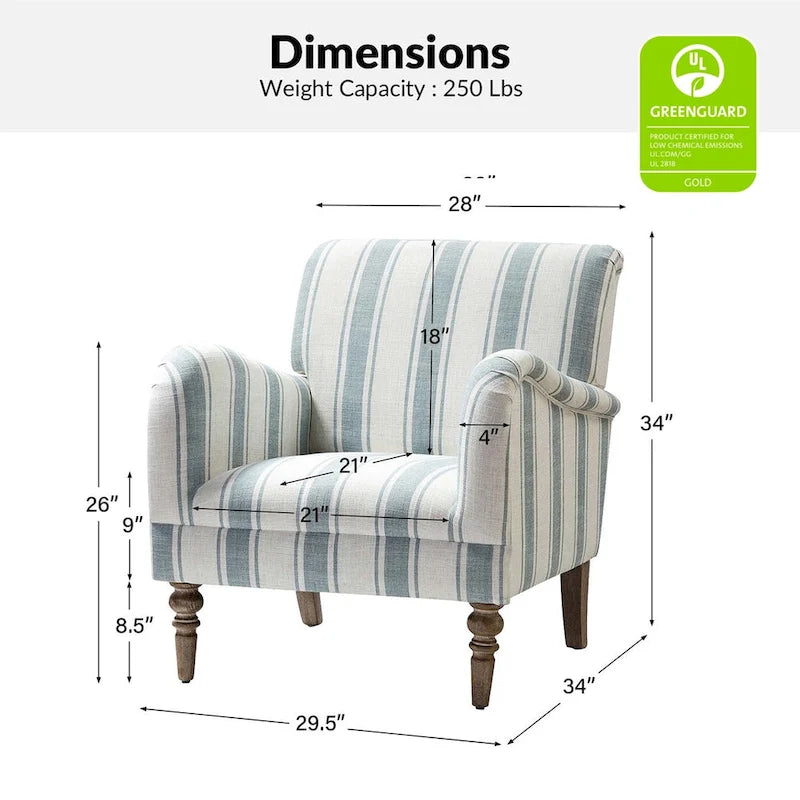 Seip Classic and Contemporary Striped Arm Chair with Spindle Legs by HULALA HOME