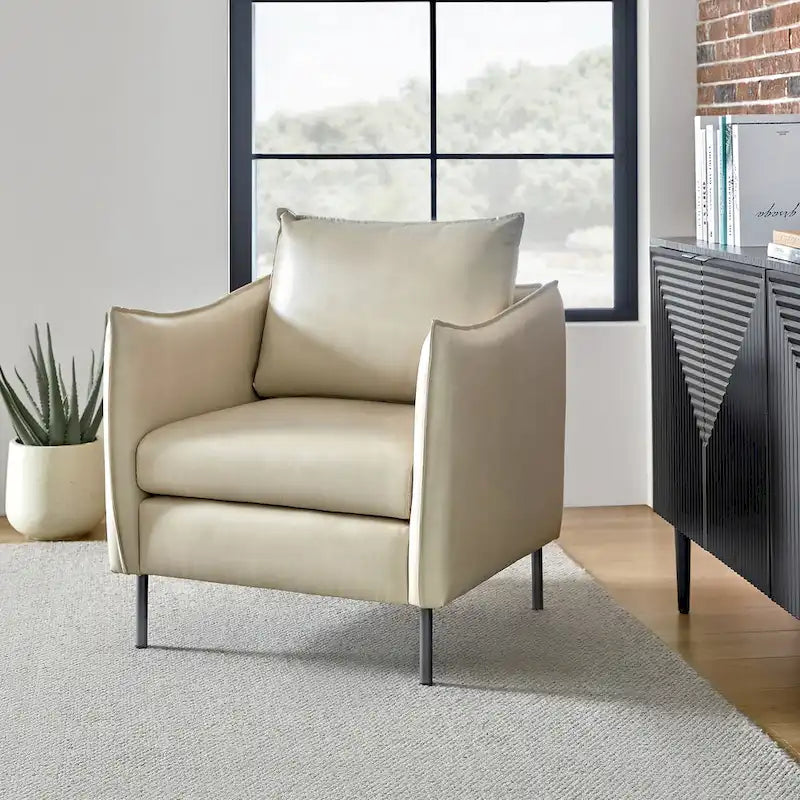 Jaime Modern Vegan Leather Accent Chair with removable Cushion by HULALA HOME