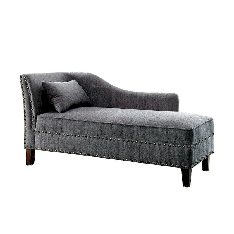 Fabric and Wood Chaise in Beige Finish