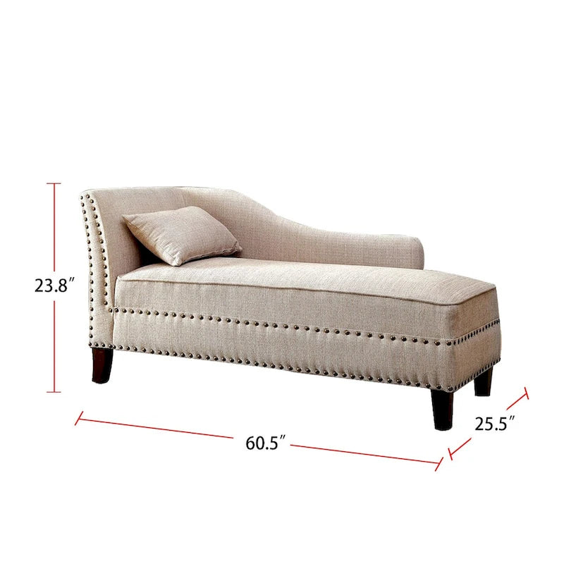 Fabric and Wood Chaise in Beige Finish