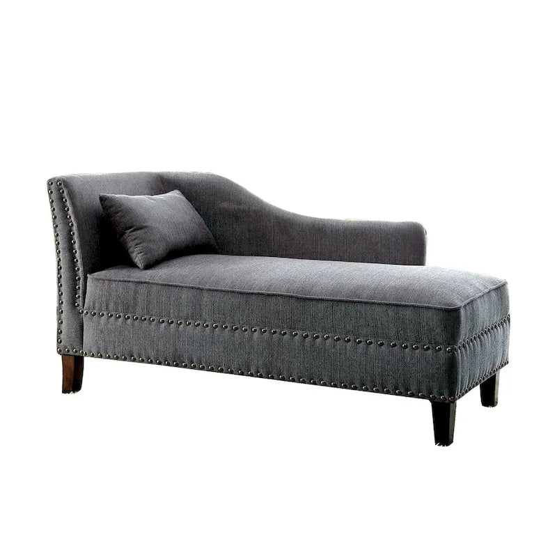 Fabric and Wood Chaise in Beige Finish