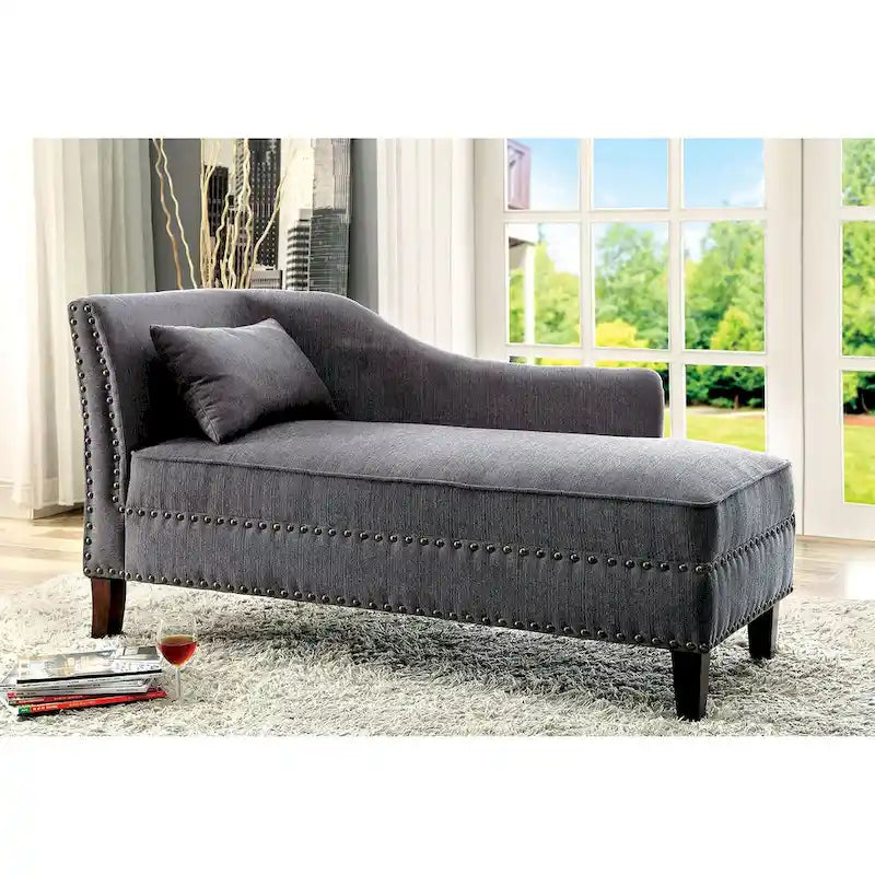 Fabric and Wood Chaise in Beige Finish