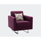 Linen Fabric Armchair with Metal Legs, Side Pockets, and Pillow