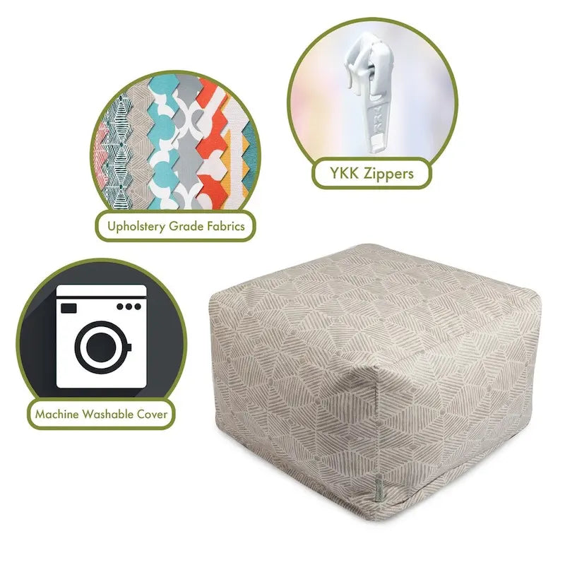 Indoor Charlie Cotton Ottoman Pouf 27 in L x 27 in W x 17 in H