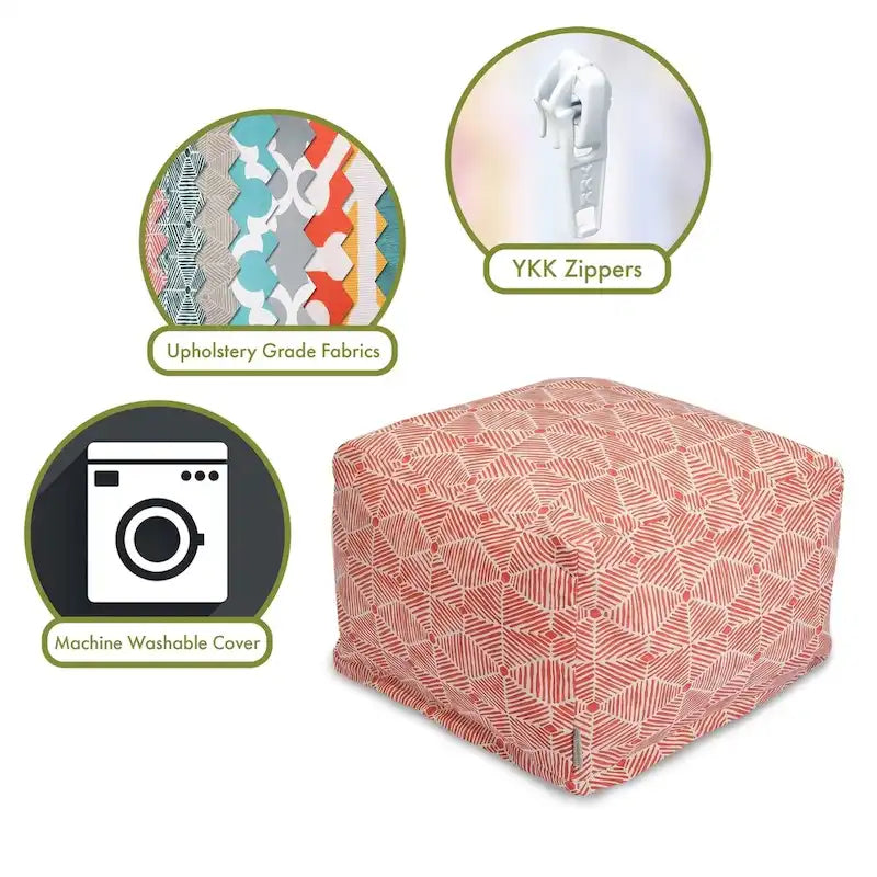 Indoor Charlie Cotton Ottoman Pouf 27 in L x 27 in W x 17 in H
