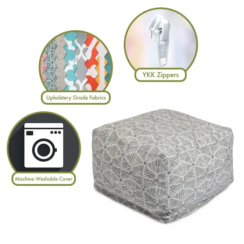 Indoor Charlie Cotton Ottoman Pouf 27 in L x 27 in W x 17 in H