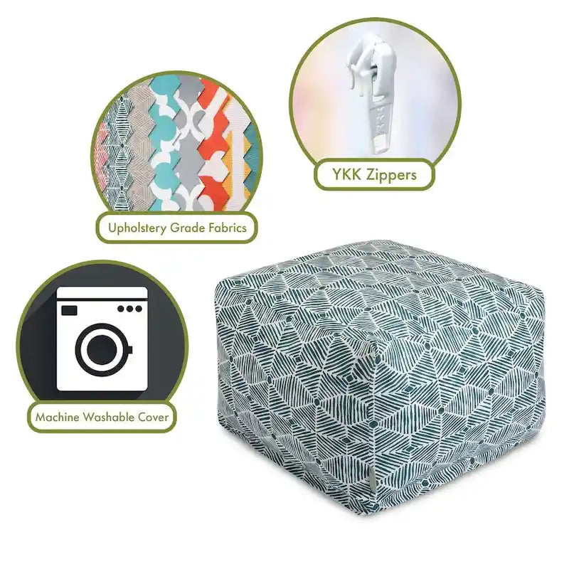 Indoor Charlie Cotton Ottoman Pouf 27 in L x 27 in W x 17 in H