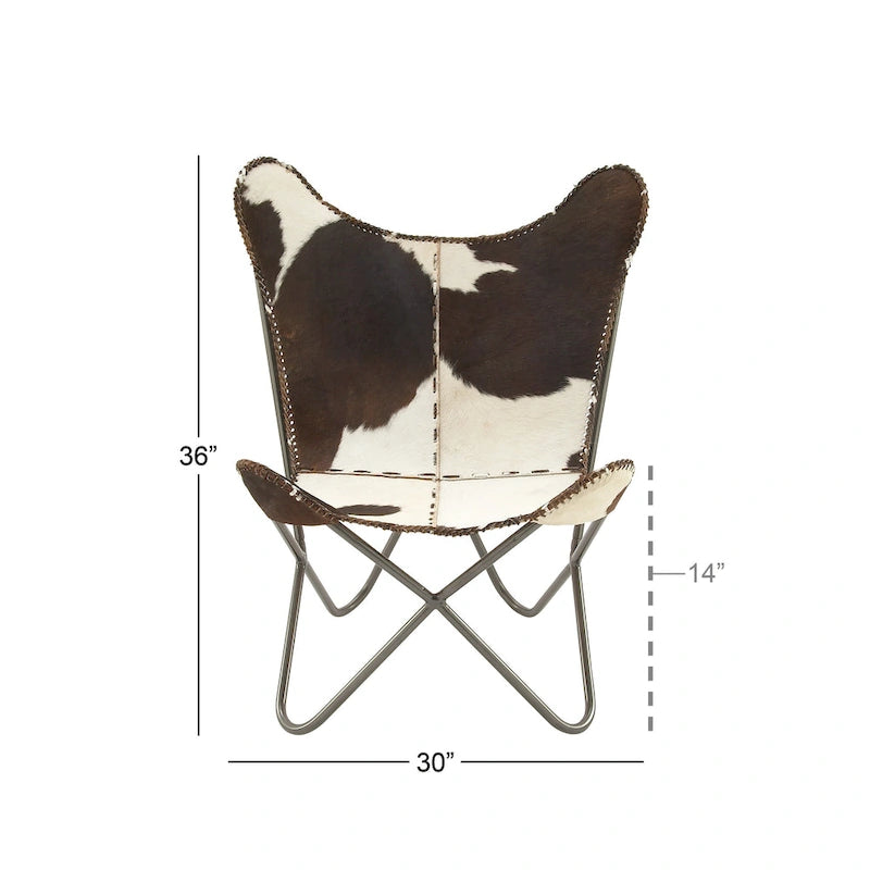 White, Gray, Brown, Light Brown or Brown Beige Leather Handmade Butterfly Chair with Black Stand