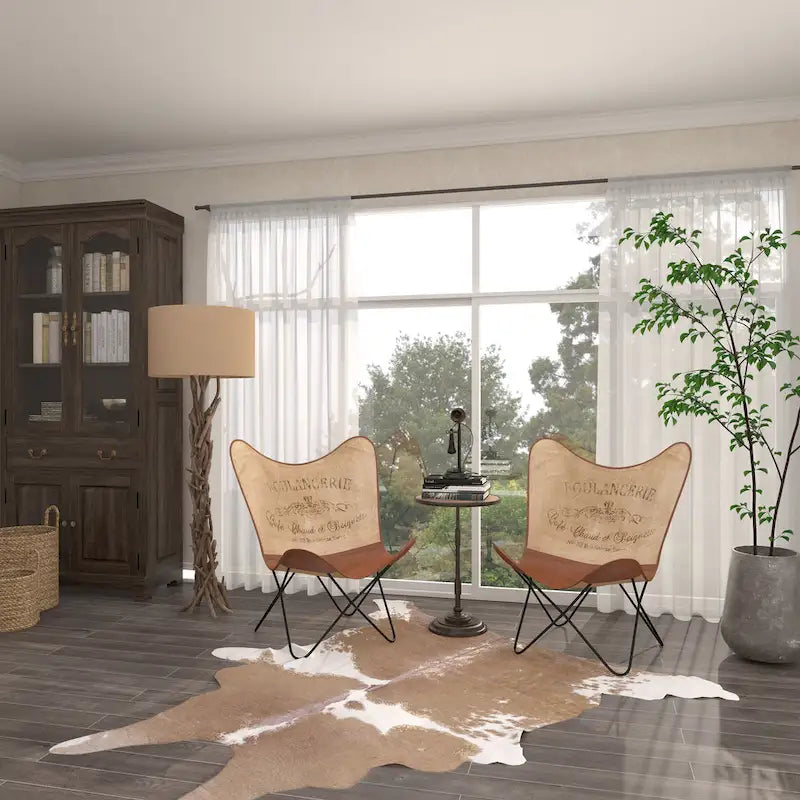 White, Gray, Brown, Light Brown or Brown Beige Leather Handmade Butterfly Chair with Black Stand
