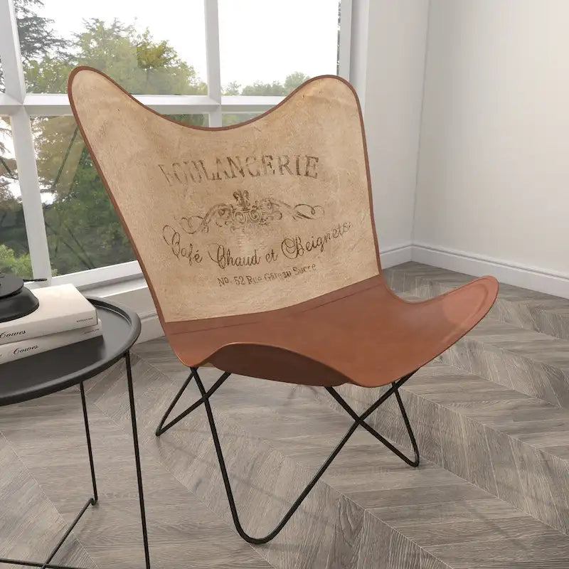 White, Gray, Brown, Light Brown or Brown Beige Leather Handmade Butterfly Chair with Black Stand