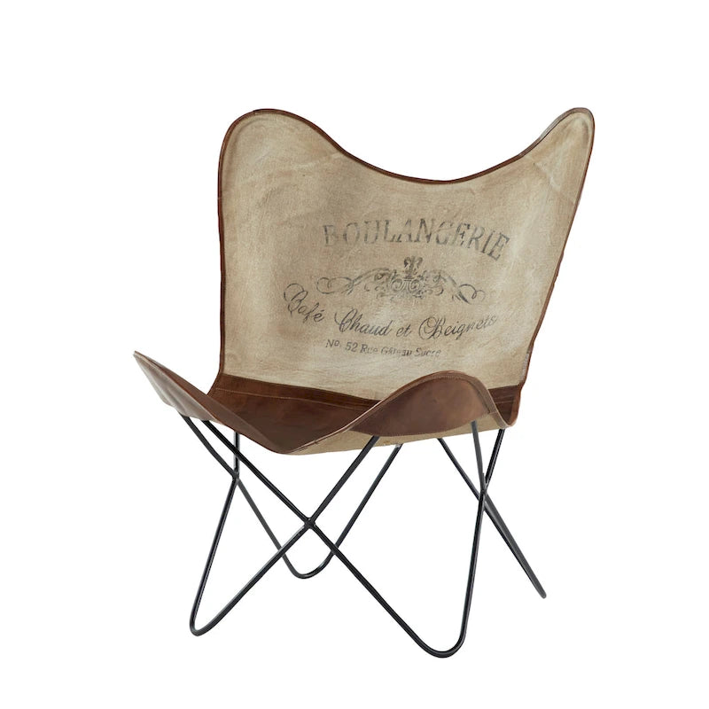 White, Gray, Brown, Light Brown or Brown Beige Leather Handmade Butterfly Chair with Black Stand