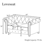 Morden Fort Classic Tufted Velvet Upholstered Chesterfield Club Loveseat and Sofa 2Pieces with Nailhead for Living Room