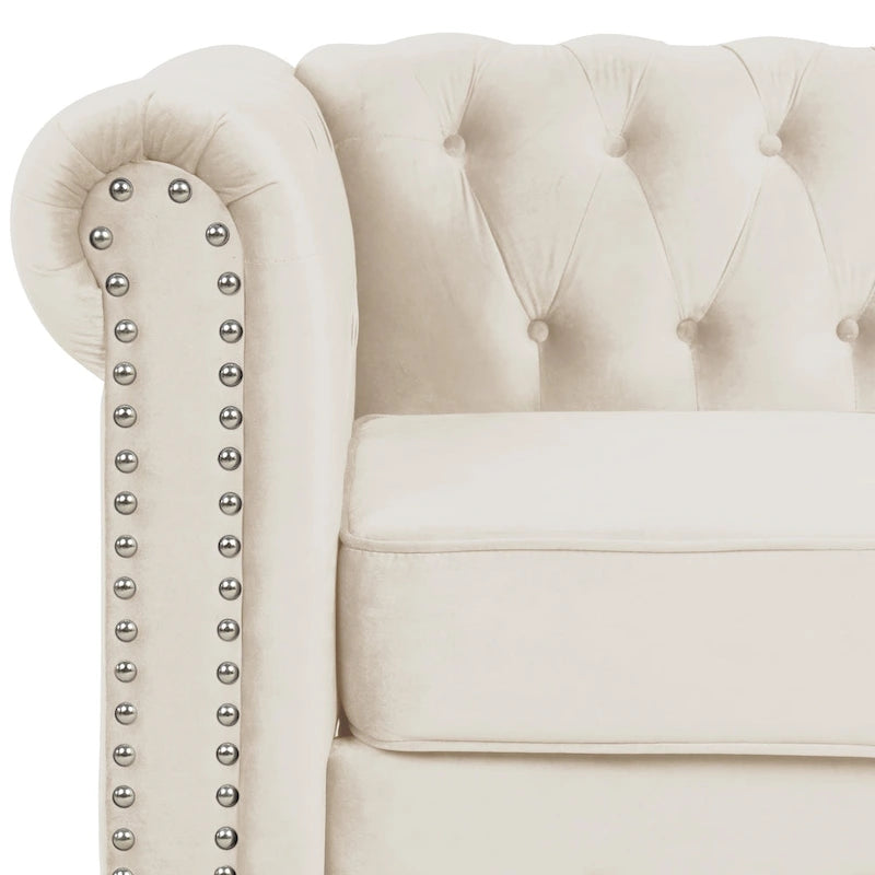 Morden Fort Classic Tufted Velvet Upholstered Chesterfield Club Loveseat and Sofa 2Pieces with Nailhead for Living Room