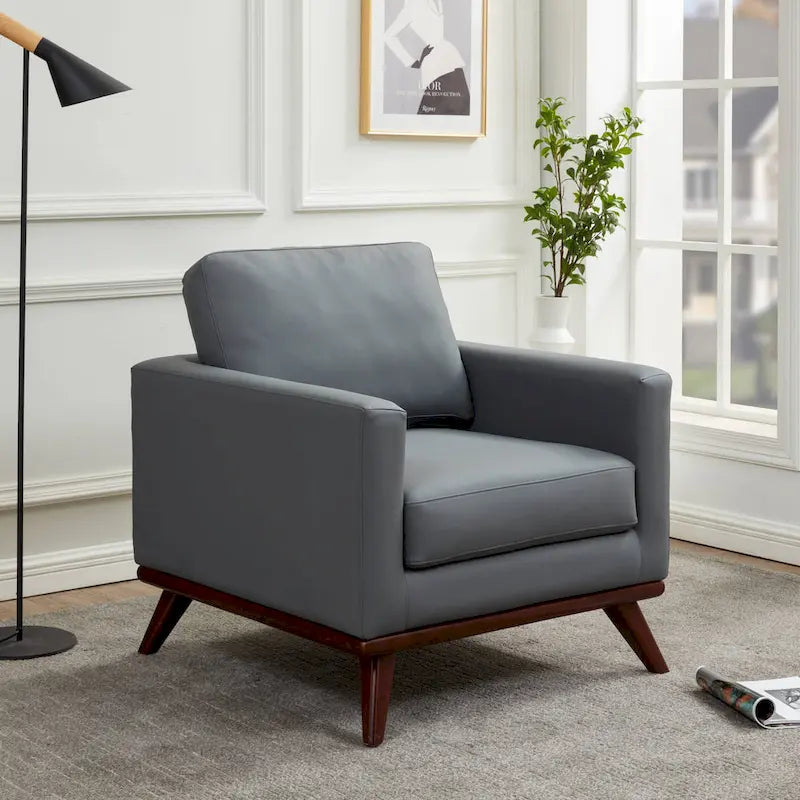 Chester Mid-Century Modern One-Seater Sofa Leather Accent Arm Chair for Living Room Bedroom Lounge - 33.46
