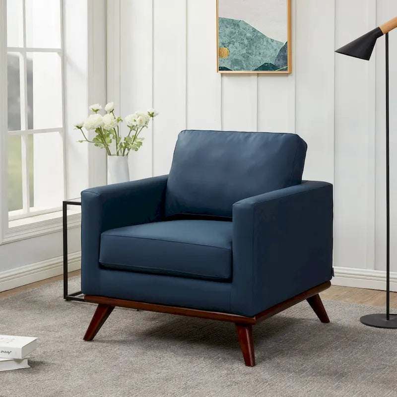 Chester Mid-Century Modern One-Seater Sofa Leather Accent Arm Chair for Living Room Bedroom Lounge - 33.46