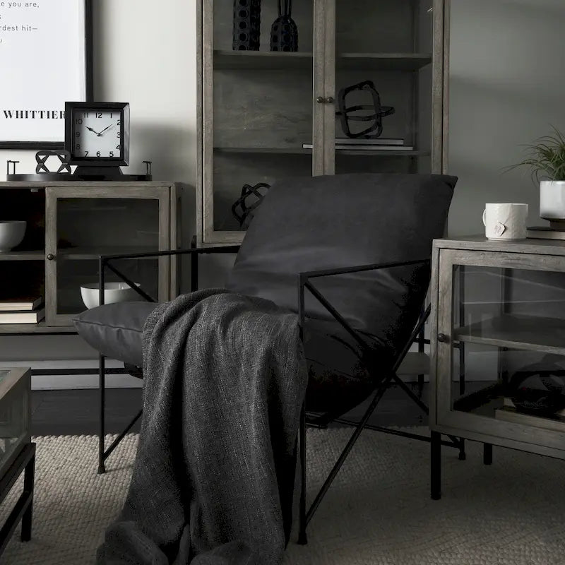 Leonidas Black Faux Leather w/Black Metal Frame Accent Chair