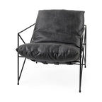 Leonidas Black Faux Leather w/Black Metal Frame Accent Chair