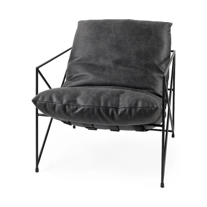 Leonidas Black Faux Leather w/Black Metal Frame Accent Chair
