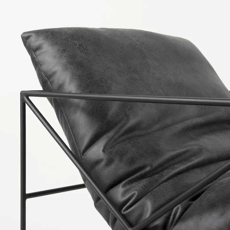 Leonidas Black Faux Leather w/Black Metal Frame Accent Chair