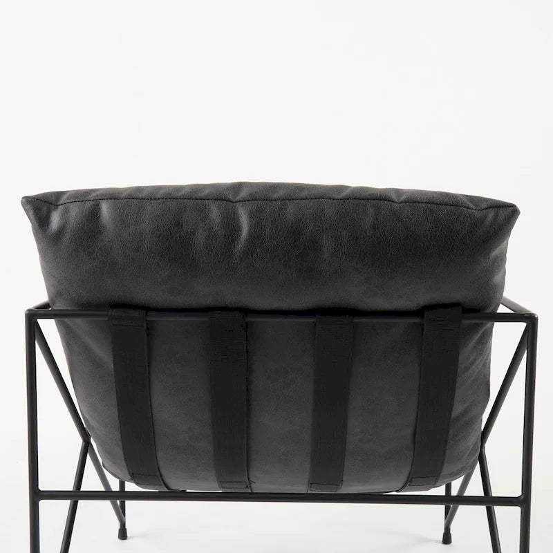 Leonidas Black Faux Leather w/Black Metal Frame Accent Chair