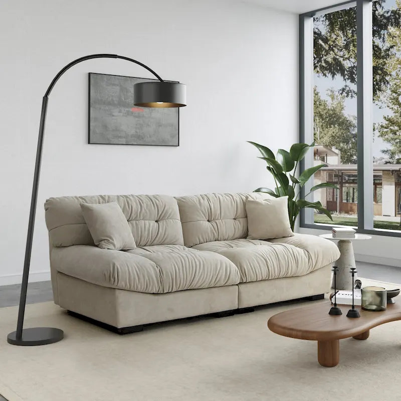 89 Modern Section Sofa with Arms Velvet Fabric Sofa For Living Room