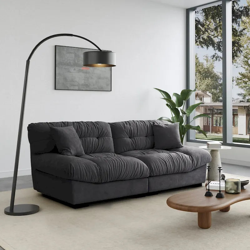 89 Modern Section Sofa with Arms Velvet Fabric Sofa For Living Room