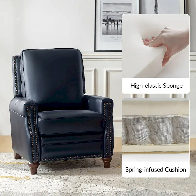 Cigar Mid-century Modern Genuine Leather Recliner with Nailhead Trim Set of 2 by HULALA HOME