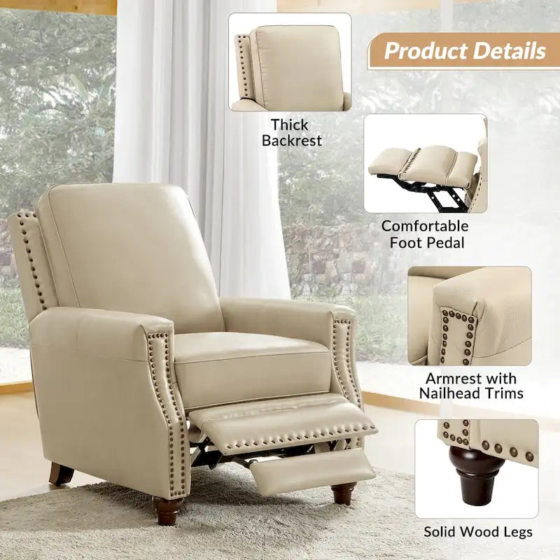 Cigar Mid-century Modern Genuine Leather Recliner with Nailhead Trim Set of 2 by HULALA HOME