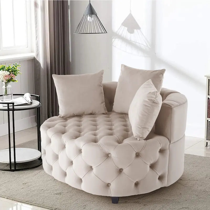 Velvet Modern Leisure Big Classical Barrel Chair with 2 Pillows