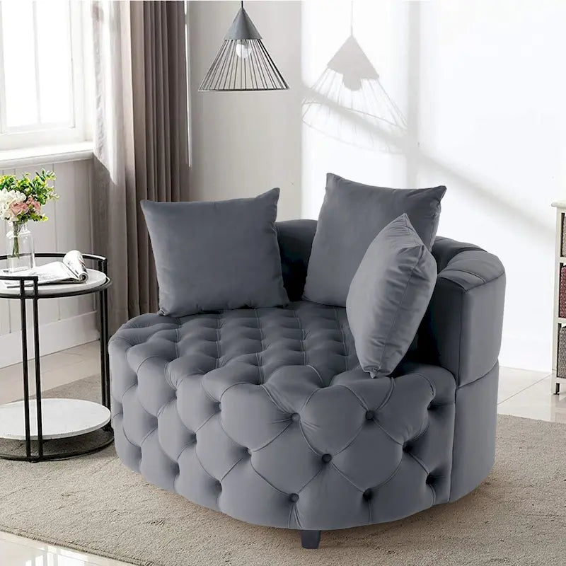 Velvet Modern Leisure Big Classical Barrel Chair with 2 Pillows