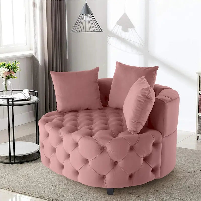Velvet Modern Leisure Big Classical Barrel Chair with 2 Pillows