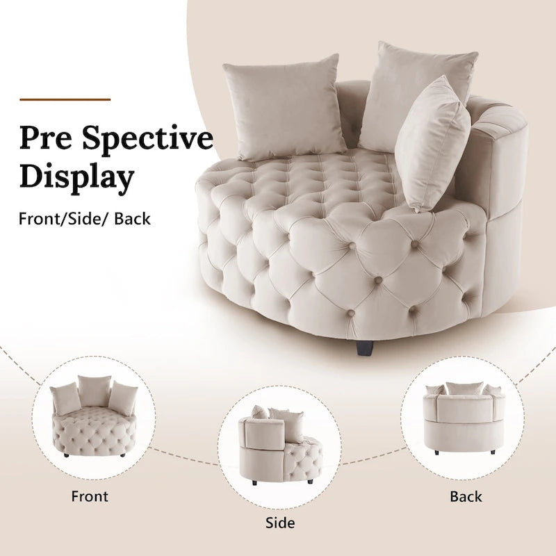 Velvet Modern Leisure Big Classical Barrel Chair with 2 Pillows
