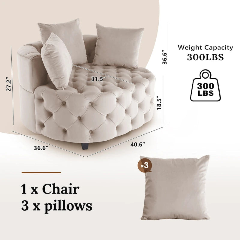 Velvet Modern Leisure Big Classical Barrel Chair with 2 Pillows
