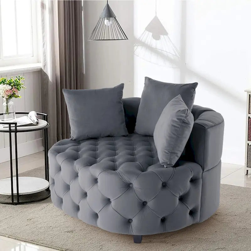 Velvet Modern Leisure Big Classical Barrel Chair with 2 Pillows