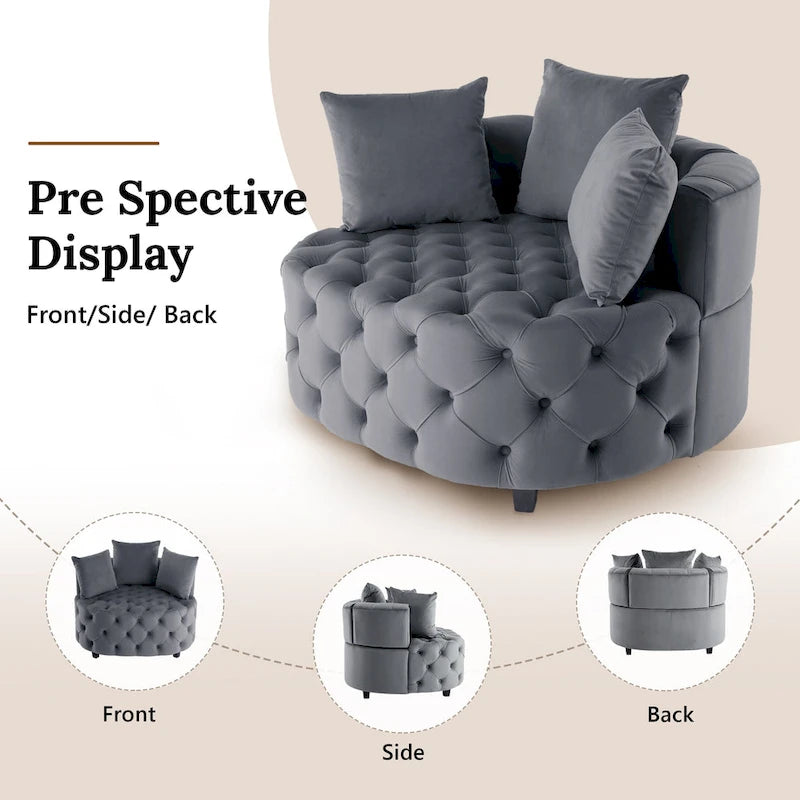 Velvet Modern Leisure Big Classical Barrel Chair with 2 Pillows