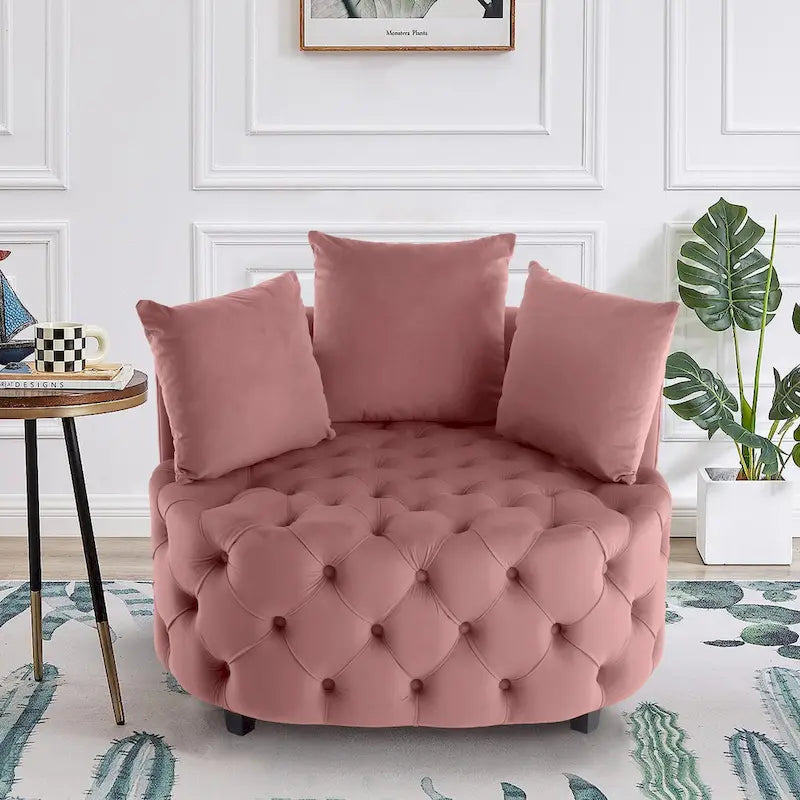 Velvet Modern Leisure Big Classical Barrel Chair with 2 Pillows