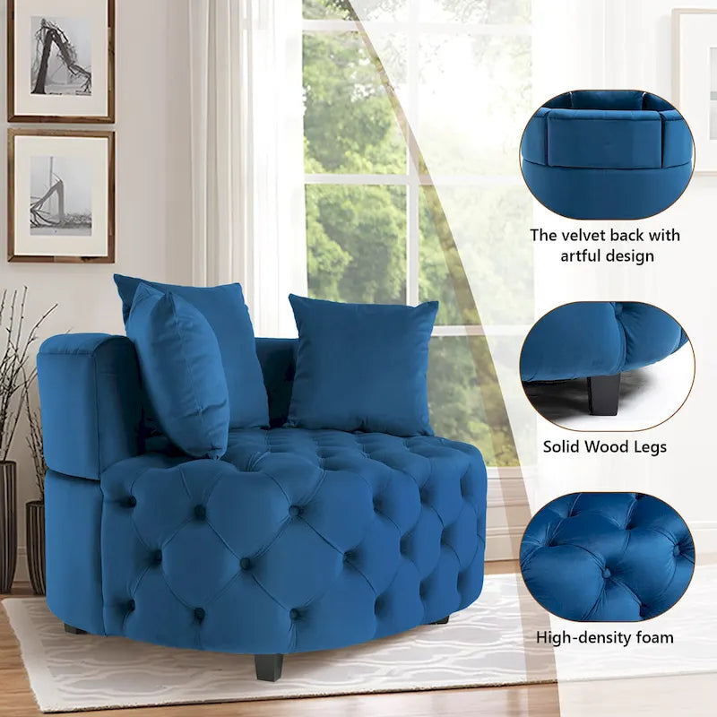 Velvet Modern Leisure Big Classical Barrel Chair with 2 Pillows