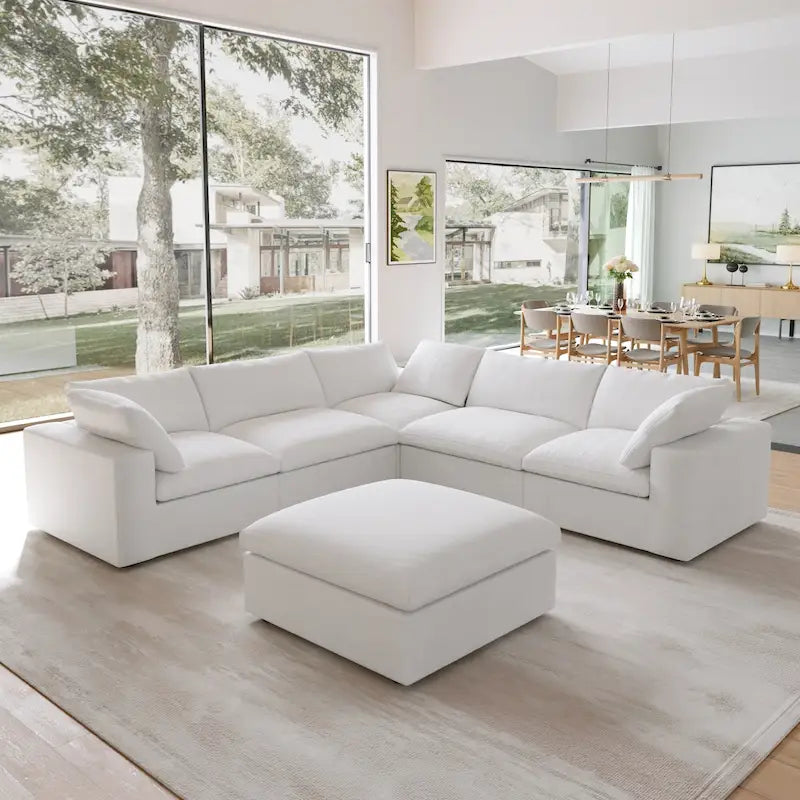 Modern V Shape Couches for Living Room, 6-Seats Modular Convertible Sectional Sofa Couch with Removable Cushion Covers