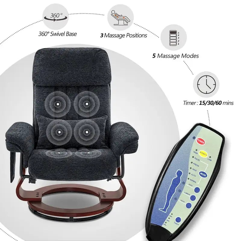 MCombo Swivel Recliner with Ottoman, Leisure Office Chair, Ergonomic Lounge chair, Chenille Fabric 4687